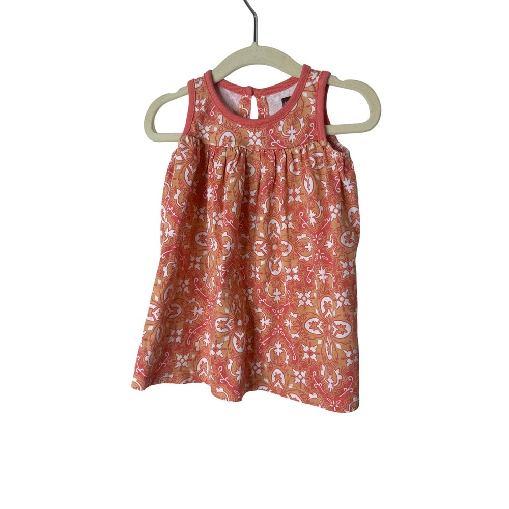 Tea Collection Dress Girls 6-12 Months Orange Floral Sleeveless Sundress Summer